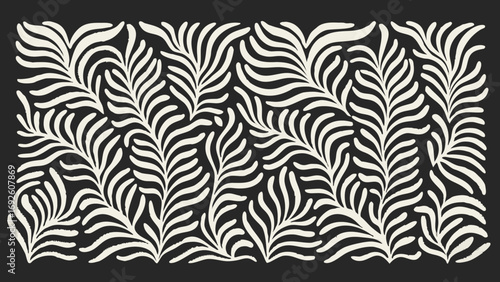 Abstract organic white fern fronds pattern on a dark background seamless texture
