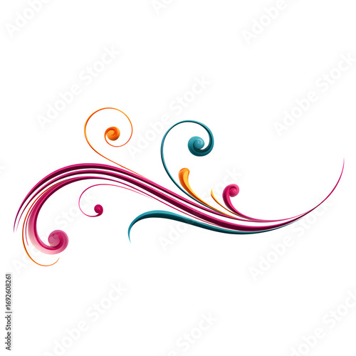 Elegant swirl line divider, classic and thin, colorful, white background, isolated, vector style, PNG look,