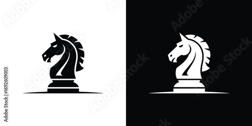Black and White Chess Knight Piece Isolated, Silhouette Style,Minimalist