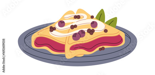 Pancakes filled jam and berries