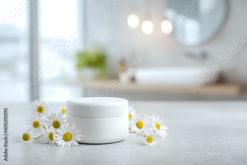 Cleansing Pads with Chamomile on Gray Surface