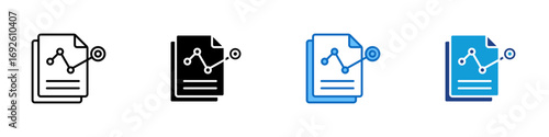 Data Report Multiple Style Icon Design Vector - Document with graph, representing data analysis, report review, or business research
