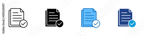 Document Approval Multiple Style Icon Design Vector - Two stacked documents with a checkmark symbol, representing approved paperwork or validated files