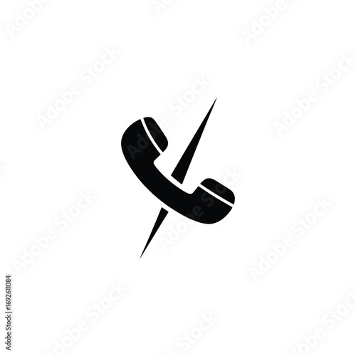Black Handset Icon with Slash Mark Signifying Disconnect on Transparent Background