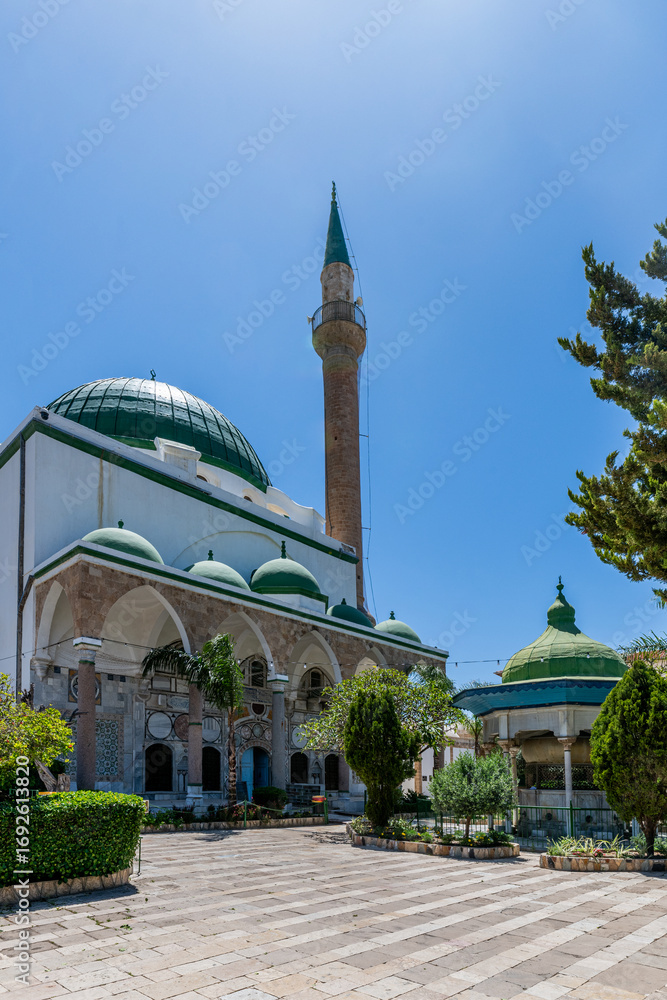 Fototapeta premium The Al Jazzar Mosque in Acre, Akko's old city on a sunny day. 