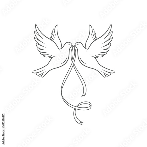 Illustration of a decorated stage with flowers and draped fabric in line art style