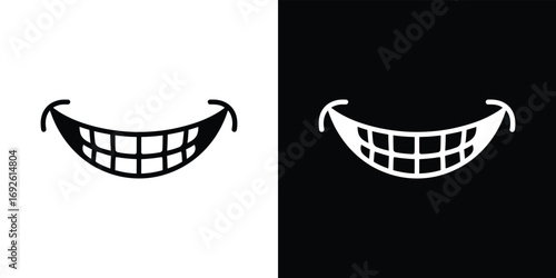 Cartoon Smile Design Mouth with Teeth Isolated on White and Black Layouts