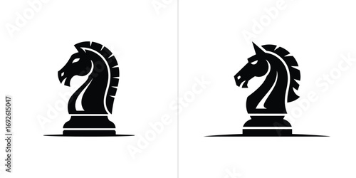 Chess Knight Piece Silhouette, Black Two Symbols on a White Background Design