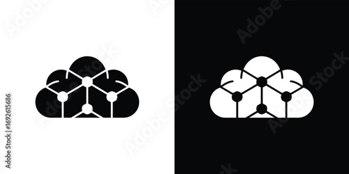 Cloud Network Icon on Transparent Background with Hexagonal Node Connectivity