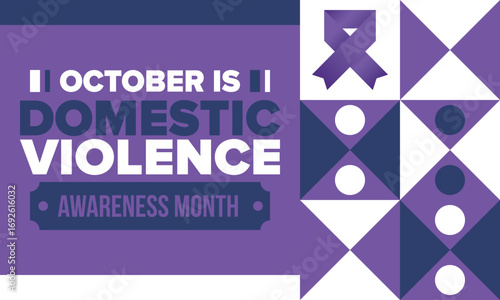 Domestic Violence Awareness Month in October. Celebrate annual in United States. Awareness purple ribbon. Day of Unity. Prevention campaign. Stop women abuse. Poster, banner and background. Vector