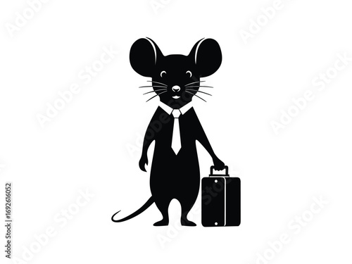 silhouette vector illustration of a cartoon mouse carrying a suitcase isolated with white background 