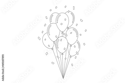 Elegant wedding arch with floral decorations and draped fabric in a line art style