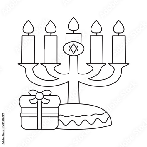 Hanukkah Menorah with Five Candles and a Gift Box holiday celebration