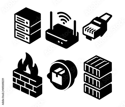 isometric network infrastructure icons