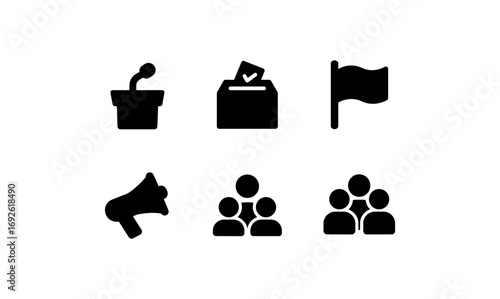 Silhouette icons representing election and community concepts