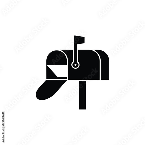 Isolated Black Mailbox with Open Door and Up Flag on White Background, Transparent