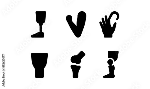 Silhouette icons of prosthetics and assistive devices for accessibility awareness