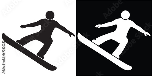 Dynamic Snowboarder Icon with High Contrast Black and White Design