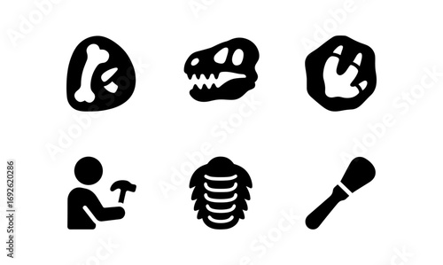 Flat icons set featuring fossils and archaeology tools