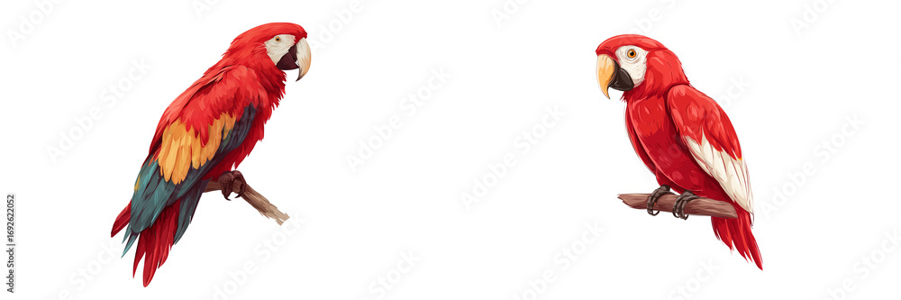 Fototapeta premium Set of a Parrot bird icon isolated on transparent background.