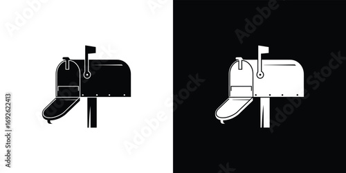 Mailbox Icon With Raised Flag, Transparent Silhouette Of Classic Mailbox Design Element