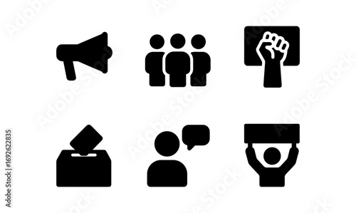 Political icons set: megaphone, crowd, voting, speech, protest