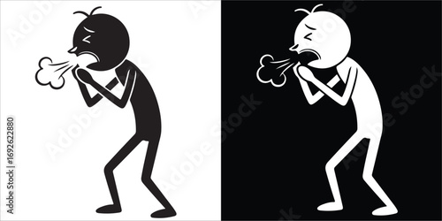 Black and white illustration of a person coughing or sneezing, symbolizing illness.