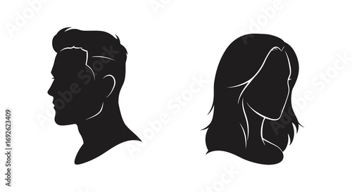silhouette profiles of man and woman side by side
