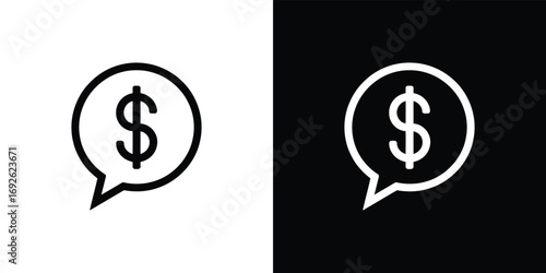 Money Talk Dollar Sign within Speech Bubble, Finance Discussion Icon, Inverted Design