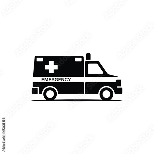 Monochrome Isolated Ambulance Icon with Transparent Background and Emergency Text