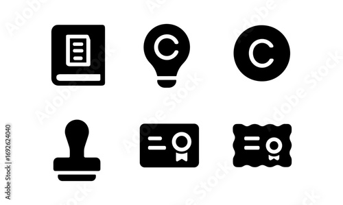 Copyright icons collection: intellectual property and certification symbols