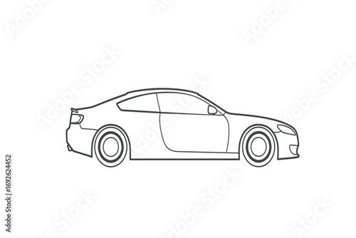 Side view outline drawing of a coupe car with two doors on a white background
