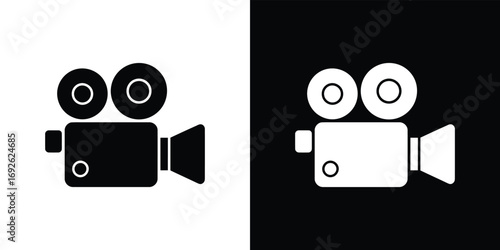 Old Cinema Camera Icon Isolated on White and Black Backgrounds with a Transparent Style