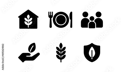 Minimalist eco icons: sustainable living and family concepts