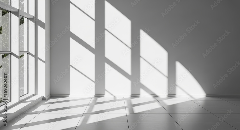 Fototapeta premium Bright Interior Room With Sunlight Shadows On Floor