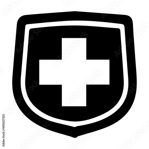 A black and white image of a cross with a white cross on it. The image is of a medical symbol