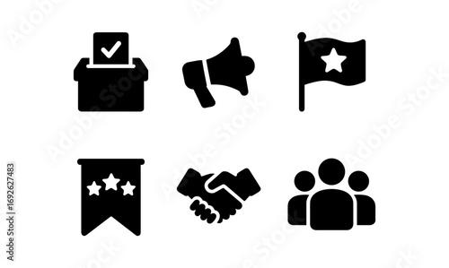 Silhouette icons for voting, communication, and community engagement
