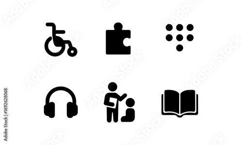 Inclusive education icons: accessibility, learning, and support symbols