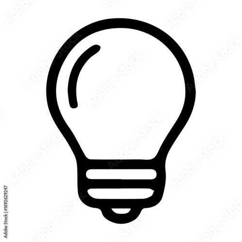 A light bulb is shown in a black and white drawing. The bulb is lit up, and it is a symbol of inspiration or creativity