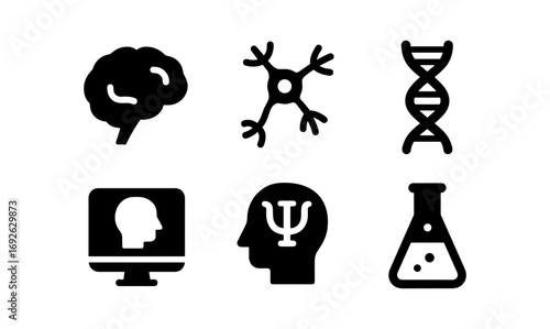 Science and medicine icons in black silhouette style