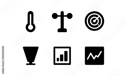 Minimalist weather and data monitoring icons set for digital interfaces