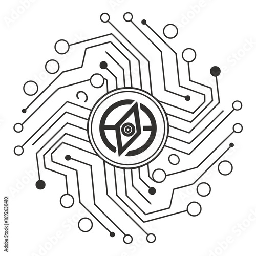 Modern technology icon showing circuit board and compass