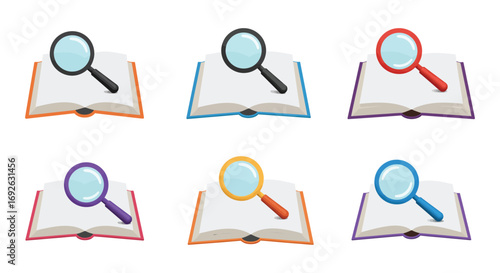 open books with magnifying glasses exploring knowledge