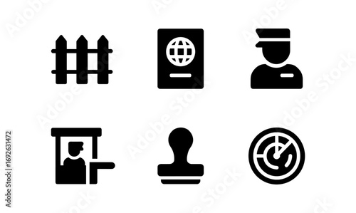 Minimalist icons: travel and security essentials in black silhouette style