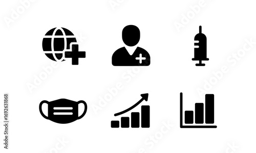 Medical and healthcare icons set featuring growth and global health