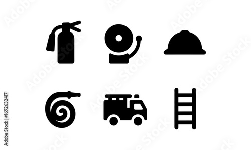 Firefighting silhouettes: essential safety and emergency equipment icons