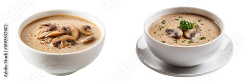  Set of a mushroom soup isolated on transparent background.