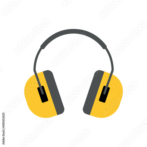 Yellow and gray earmuffs on a white background headphones hearing protection