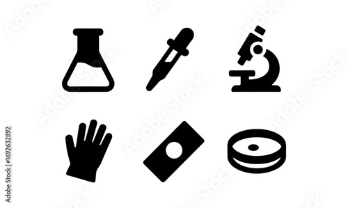 Science laboratory icons set featuring equipment and tools for experiments