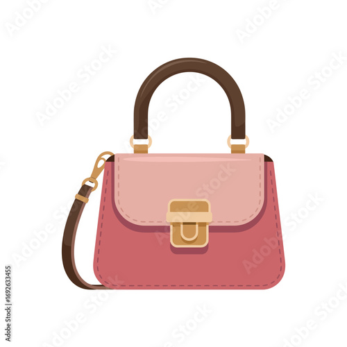 Pink and rose leather handbag with brown handle and strap purse fashion